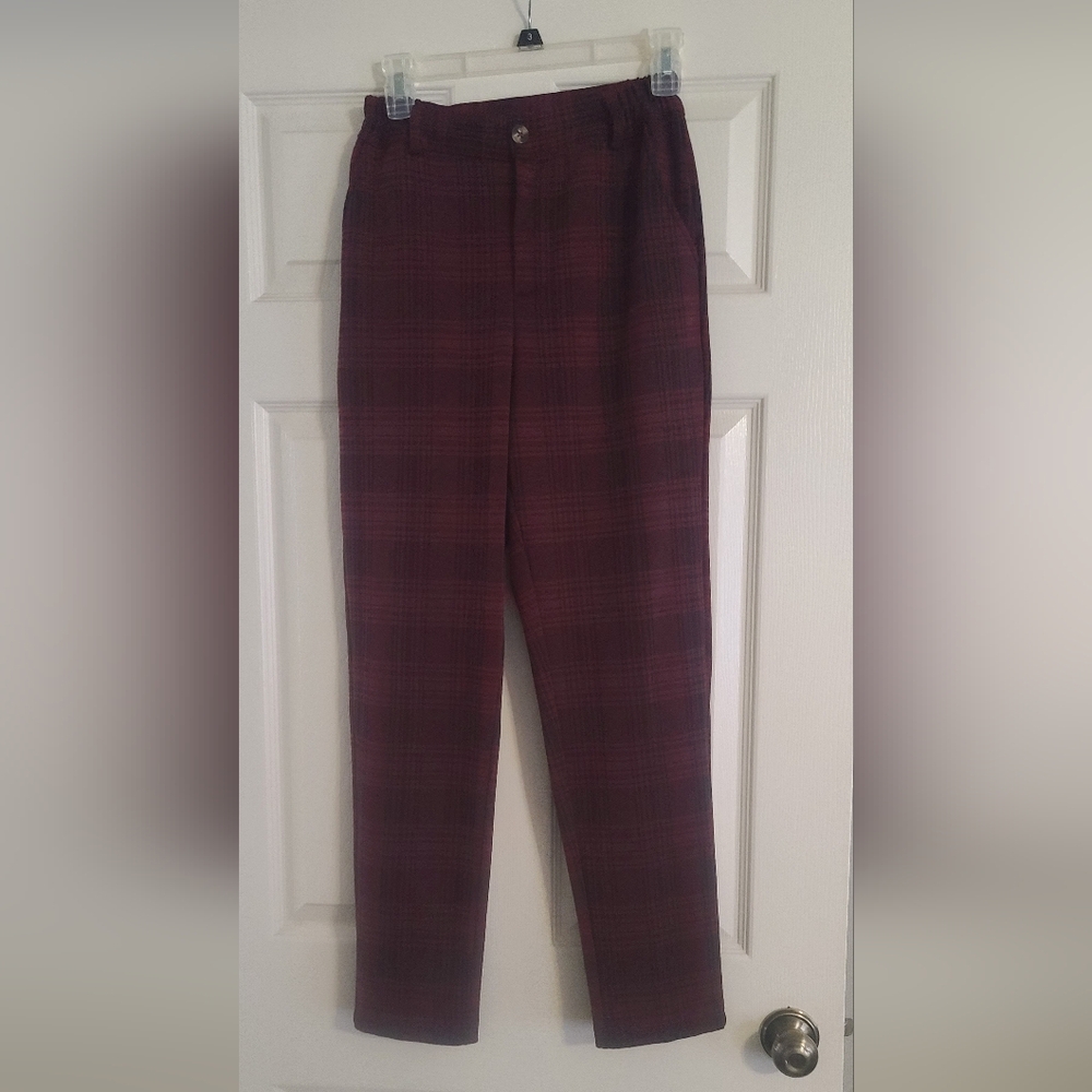 Buckle Willow & Root Maroon And Black Plaid Straight Leg Pants Size Small